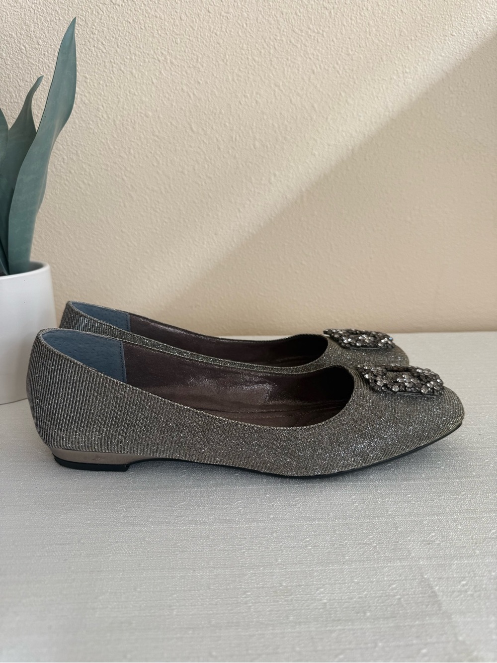 J. RENEE Dewport Women's Sparkle Embellished Square-Toe Flats - Silver